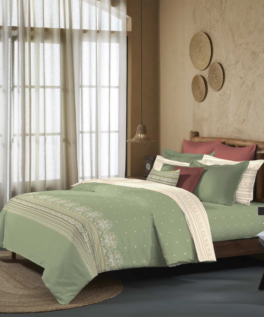Sanskriti King Bedsheet Gift Set, Rogan Art Olive | 180 TC Cotton| 2 Pillow Covers