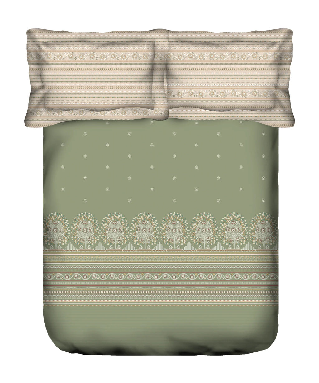 Sanskriti King Bedsheet Gift Set, Rogan Art Olive | 180 TC Cotton| 2 Pillow Covers