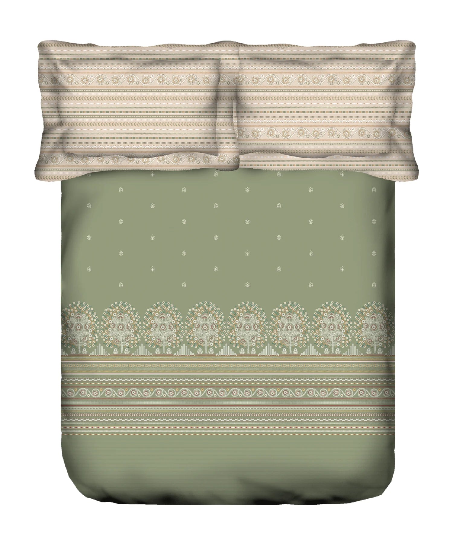 Sanskriti King Bedsheet Gift Set, Rogan Art Olive | 180 TC Cotton| 2 Pillow Covers
