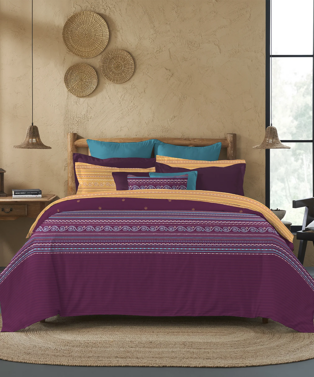 Sanskriti King Bedsheet Gift Set, Rogan Art Plum| 180 TC Cotton| 2 Pillow Covers
