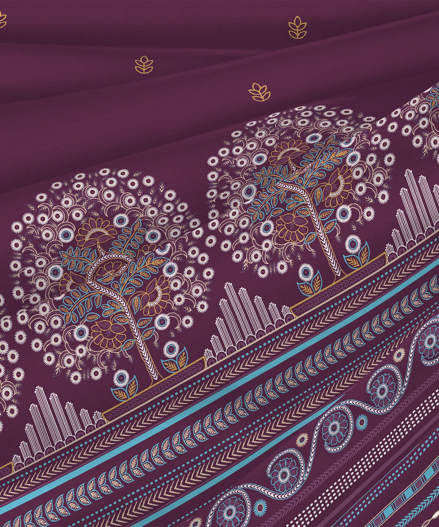 Sanskriti King Bedsheet Gift Set, Rogan Art Plum| 180 TC Cotton| 2 Pillow Covers