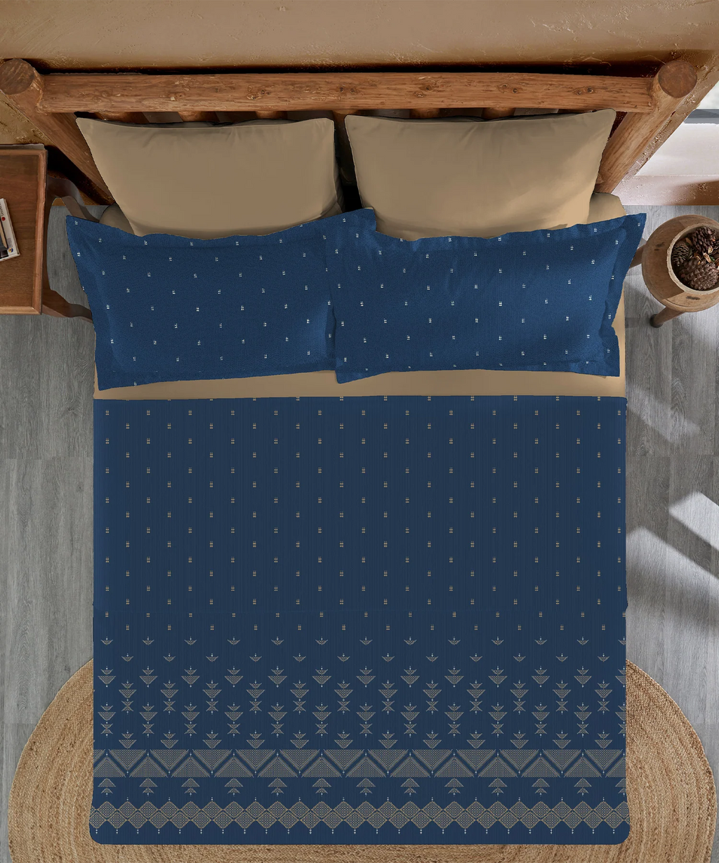 Sanskriti King Bedsheet Gift Set, Phulkari Blue| 180 TC Cotton| 2 Pillow Covers