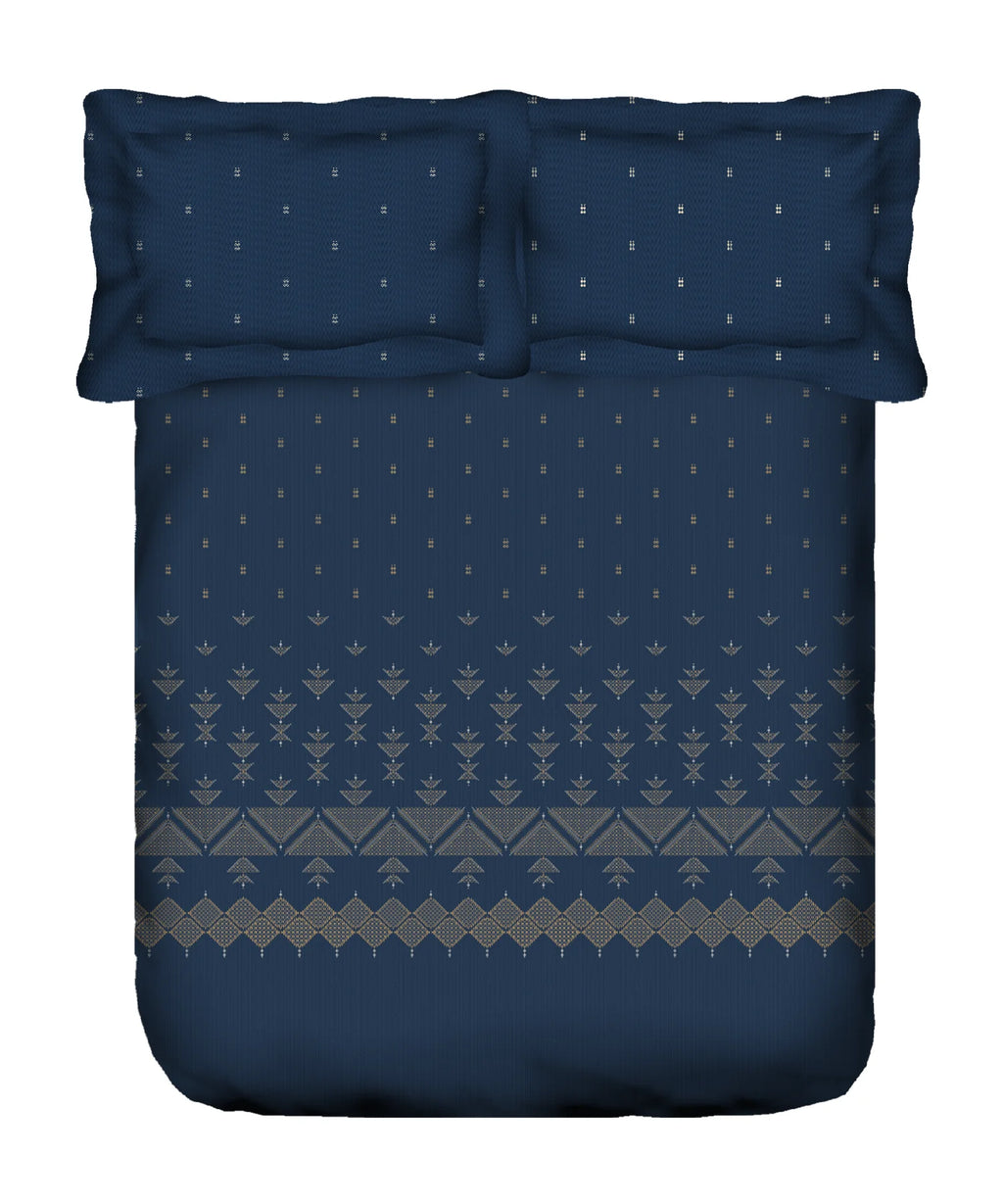 Sanskriti King Bedsheet Gift Set, Phulkari Blue| 180 TC Cotton| 2 Pillow Covers