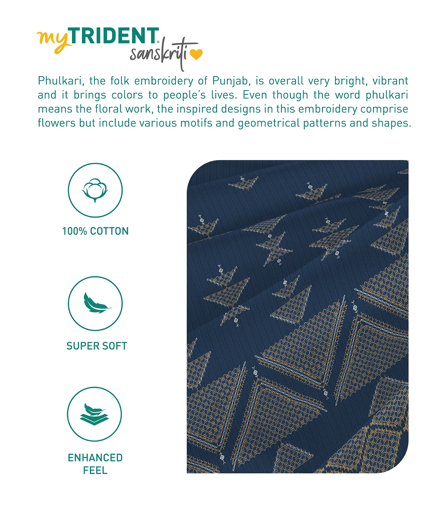 Sanskriti King Bedsheet Gift Set, Phulkari Blue| 180 TC Cotton| 2 Pillow Covers
