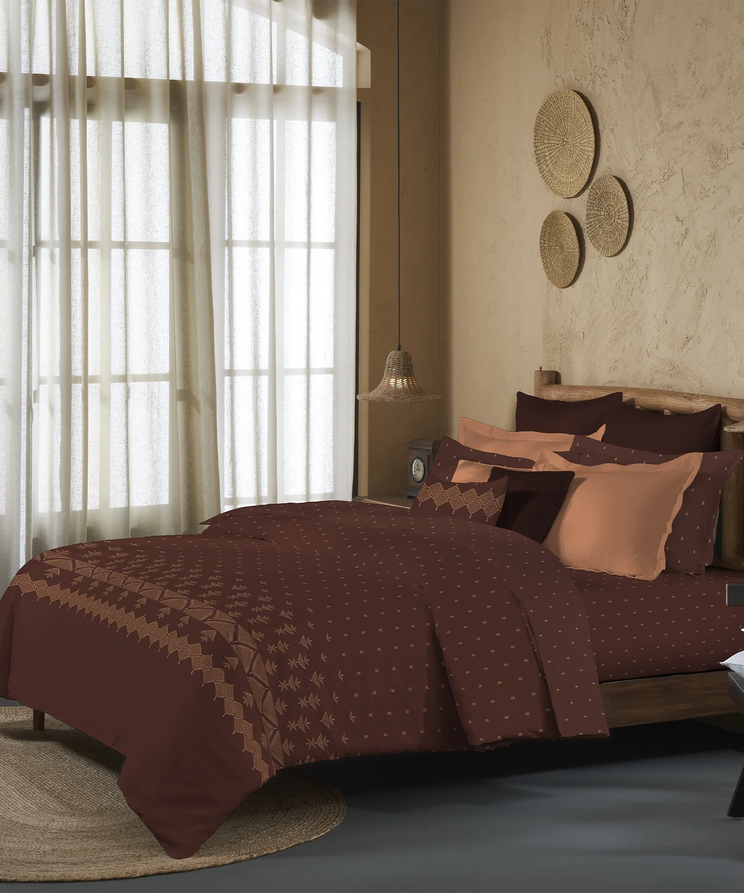 Sanskriti King Bedsheet Gift Set, Phulkari Brown| 180 TC Cotton| 2 Pillow Covers
