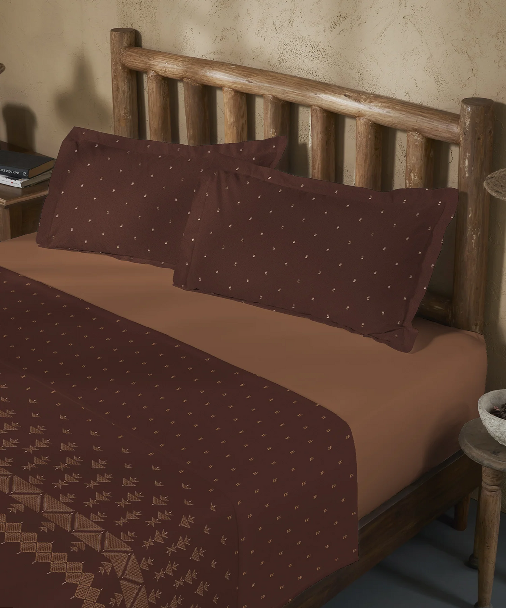 Sanskriti King Bedsheet Gift Set, Phulkari Brown| 180 TC Cotton| 2 Pillow Covers