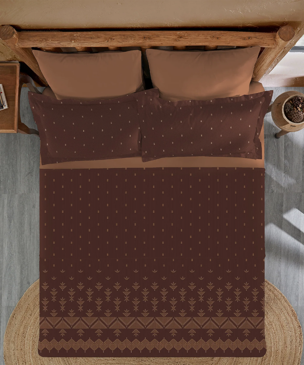 Sanskriti King Bedsheet Gift Set, Phulkari Brown| 180 TC Cotton| 2 Pillow Covers