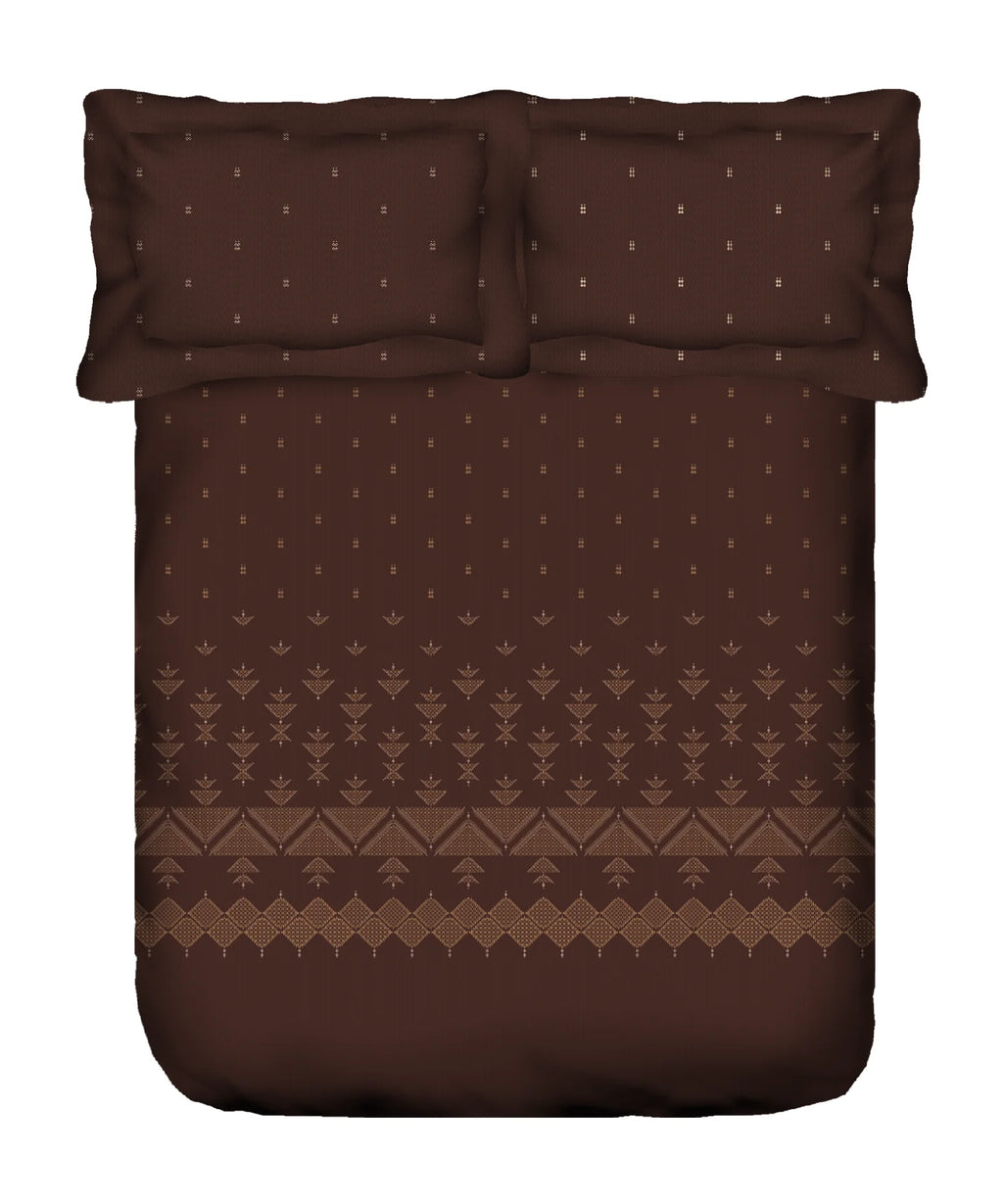 Sanskriti King Bedsheet Gift Set, Phulkari Brown| 180 TC Cotton| 2 Pillow Covers