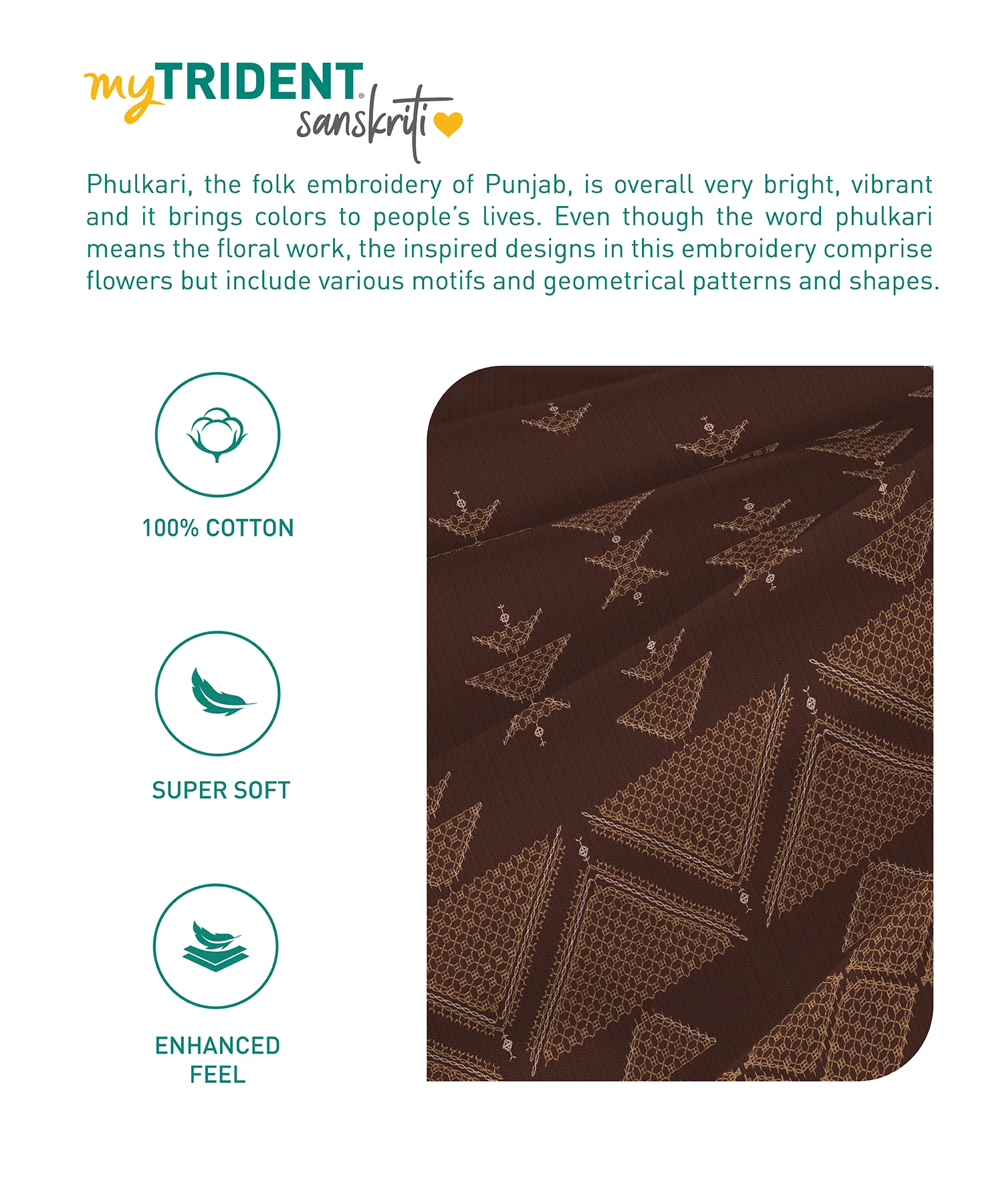 Sanskriti King Bedsheet Gift Set, Phulkari Brown| 180 TC Cotton| 2 Pillow Covers
