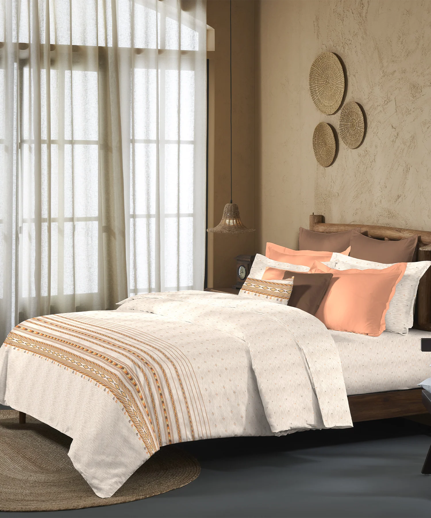 Sanskriti King Bedsheet Gift Set,  Kullu Shawl Beige| 180 TC Cotton| 2 Pillow Covers