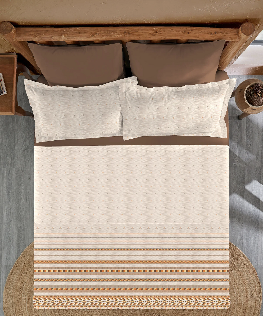 Sanskriti King Bedsheet Gift Set,  Kullu Shawl Beige| 180 TC Cotton| 2 Pillow Covers