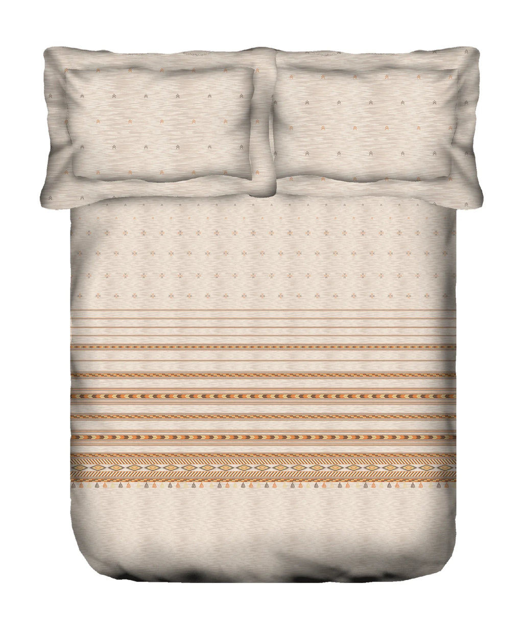 Sanskriti King Bedsheet Gift Set,  Kullu Shawl Beige| 180 TC Cotton| 2 Pillow Covers