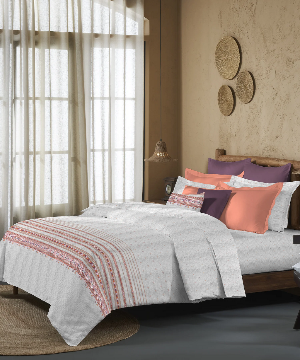Sanskriti King Bedsheet Set, Kullu Shawl Grey| 180 TC Cotton| 2 Pillow Covers