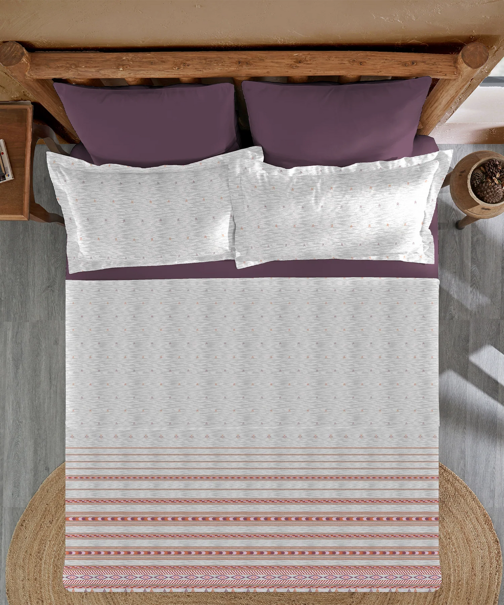 Sanskriti King Bedsheet Set, Kullu Shawl Grey| 180 TC Cotton| 2 Pillow Covers