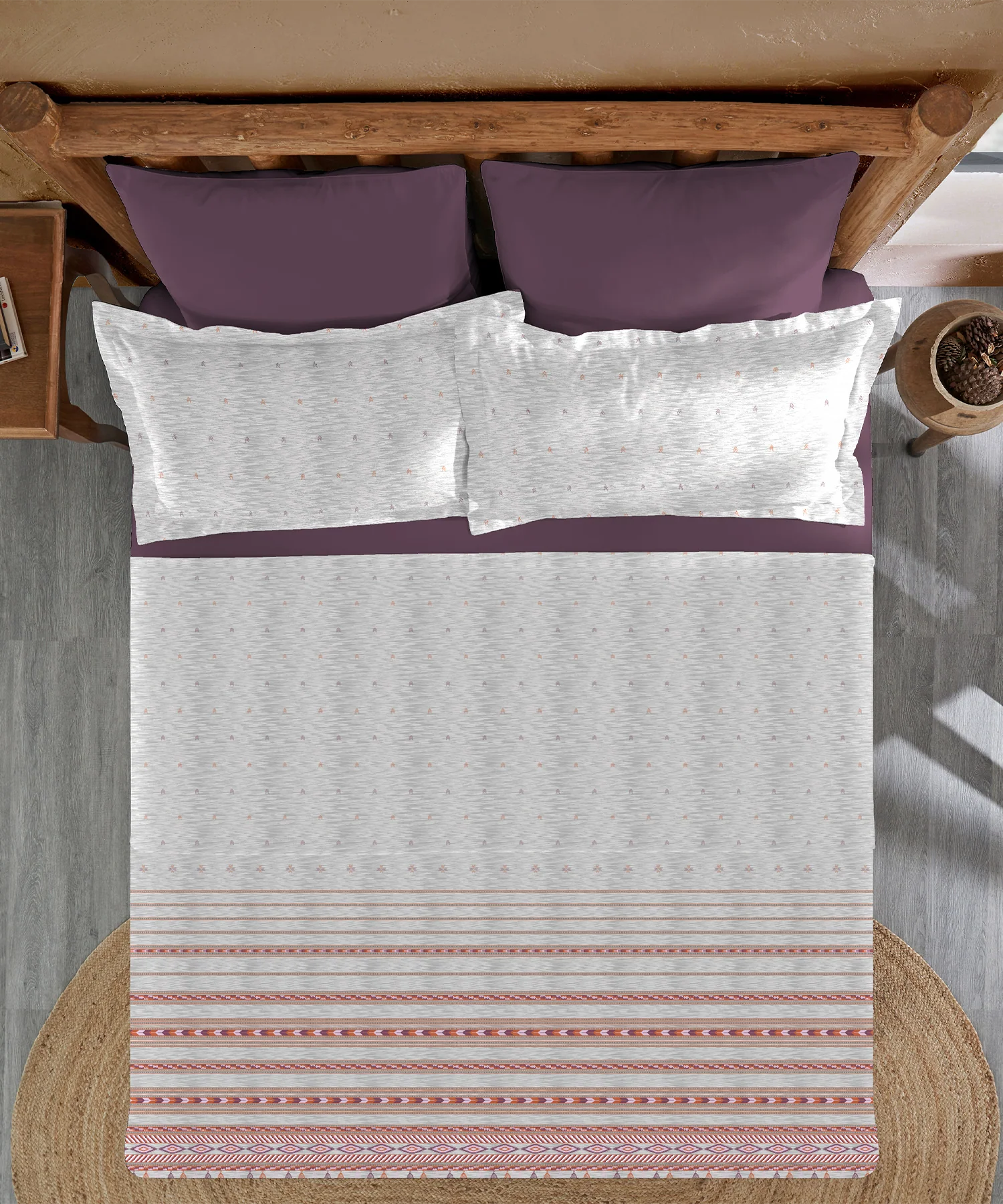 Sanskriti King Bedsheet Set, Kullu Shawl Grey| 180 TC Cotton| 2 Pillow Covers