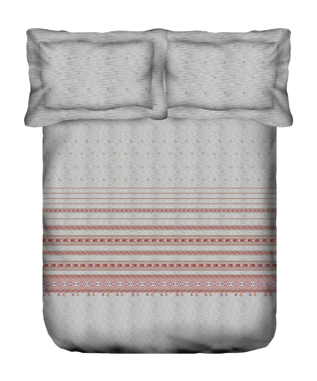 Sanskriti King Bedsheet Set, Kullu Shawl Grey| 180 TC Cotton| 2 Pillow Covers