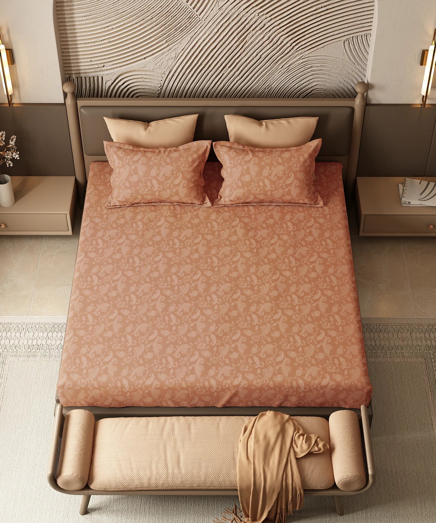 Home Essential Pastel Poetry Floral King Bedsheet, NITARA PAPAYA|144TC Cotton| 2 Pillow Covers