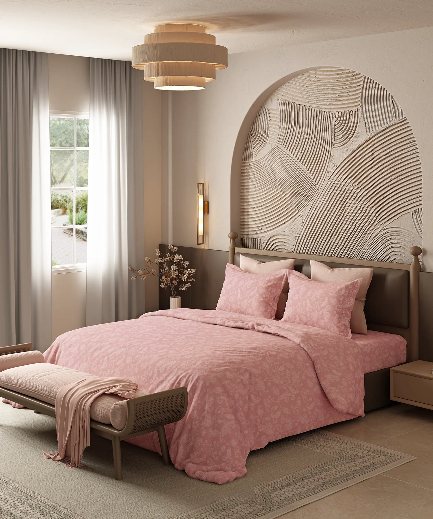 Home Essential Pastel Poetry Floral King Bedsheet, NITARA PEONY|144TC Cotton| 2 Pillow Covers