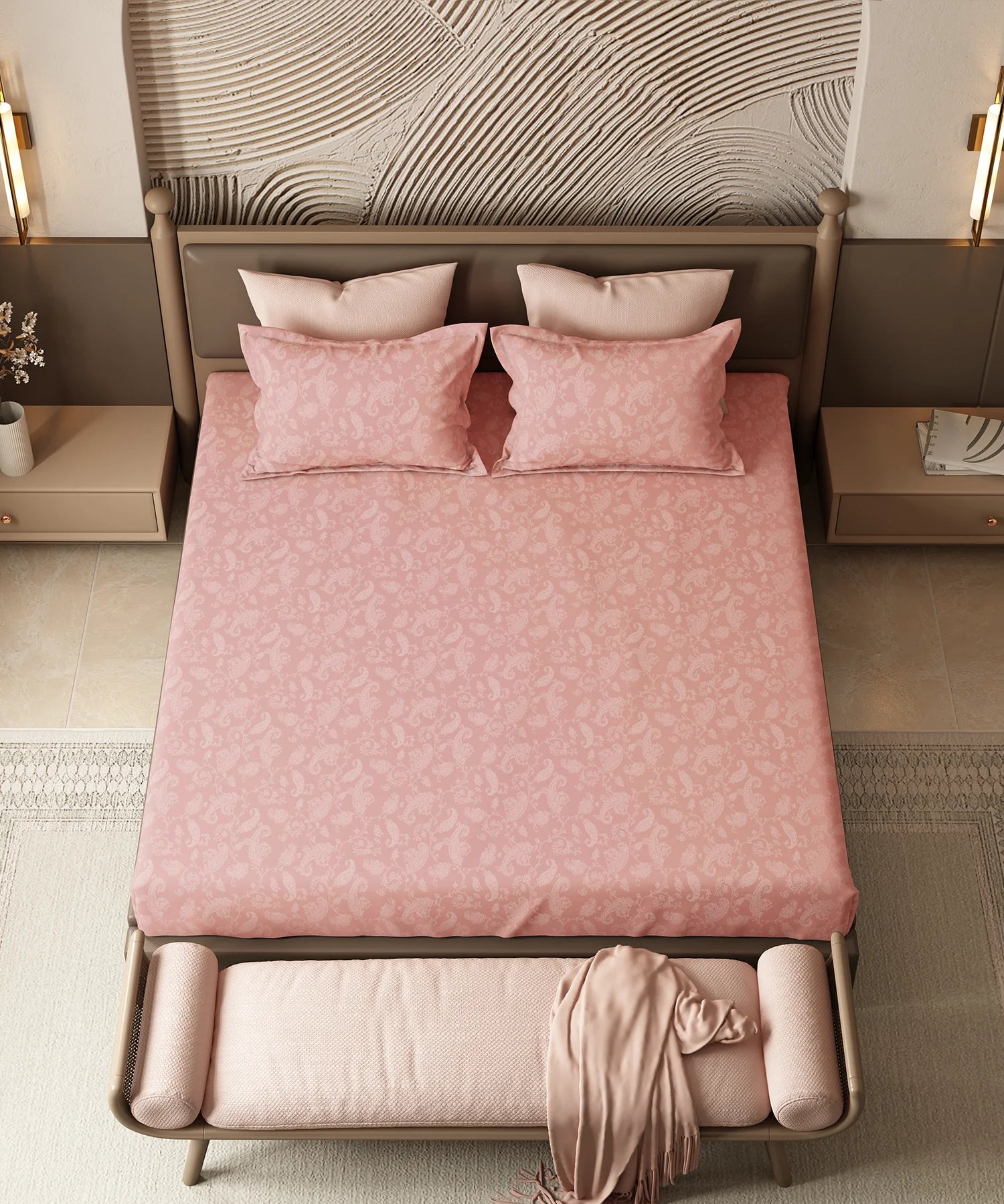 Home Essential Pastel Poetry Floral King Bedsheet, NITARA PEONY|144TC Cotton| 2 Pillow Covers
