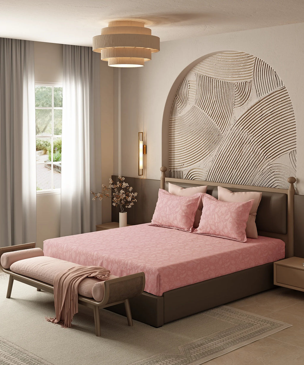 Home Essential Pastel Poetry Floral King Bedsheet, NITARA PEONY|144TC Cotton| 2 Pillow Covers