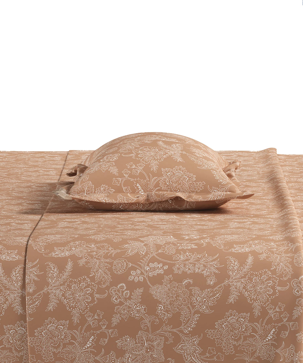 Home Essential Pastel Poetry Floral King Fitted Bedsheet,IRAJA GINGERBREAD|144TC Cotton| 2 Pillow Covers
