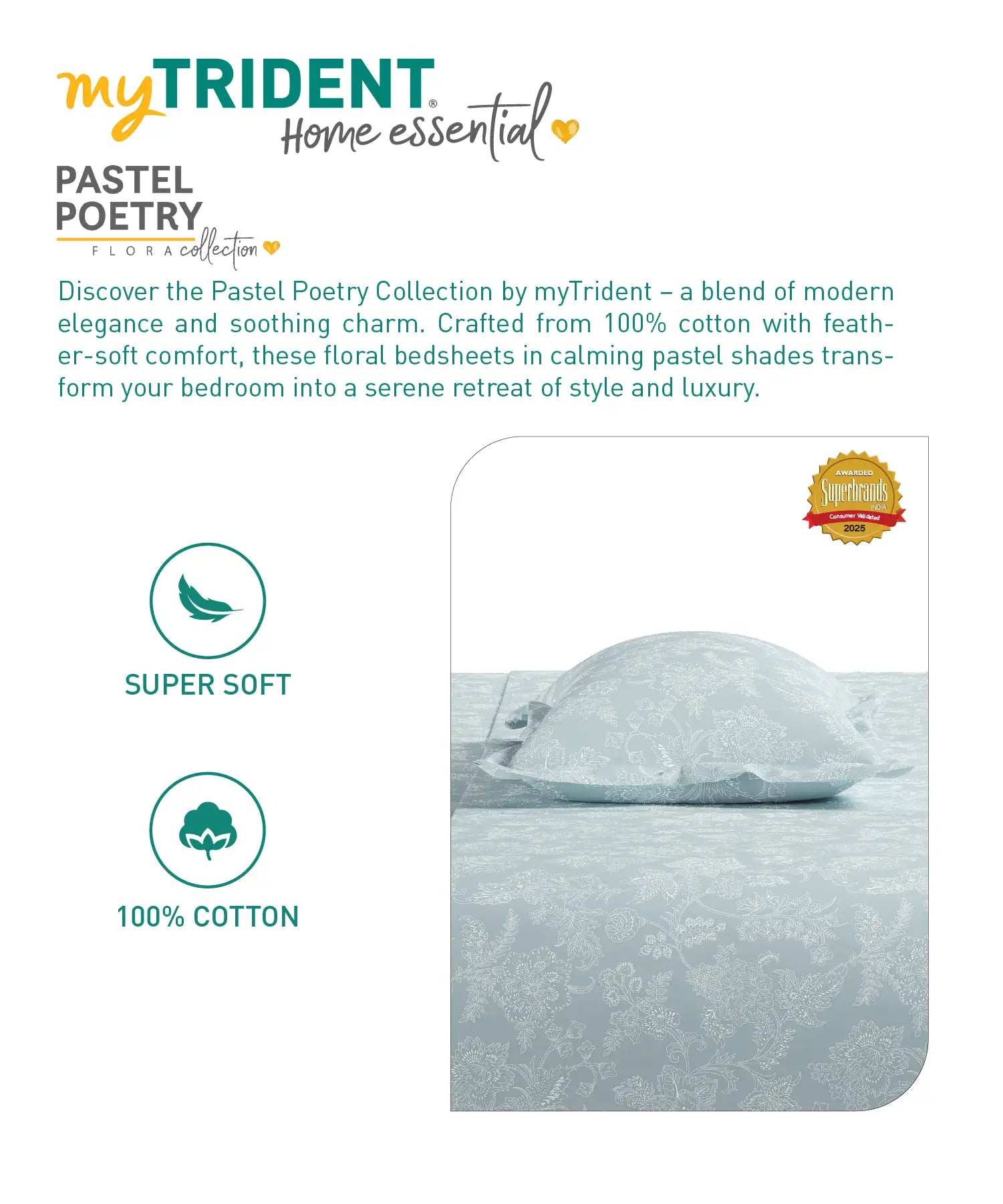 Home Essential Pastel Poetry Floral King Fitted Bedsheet, IRAJA TIFFANY|144TC Cotton| 2 Pillow Covers