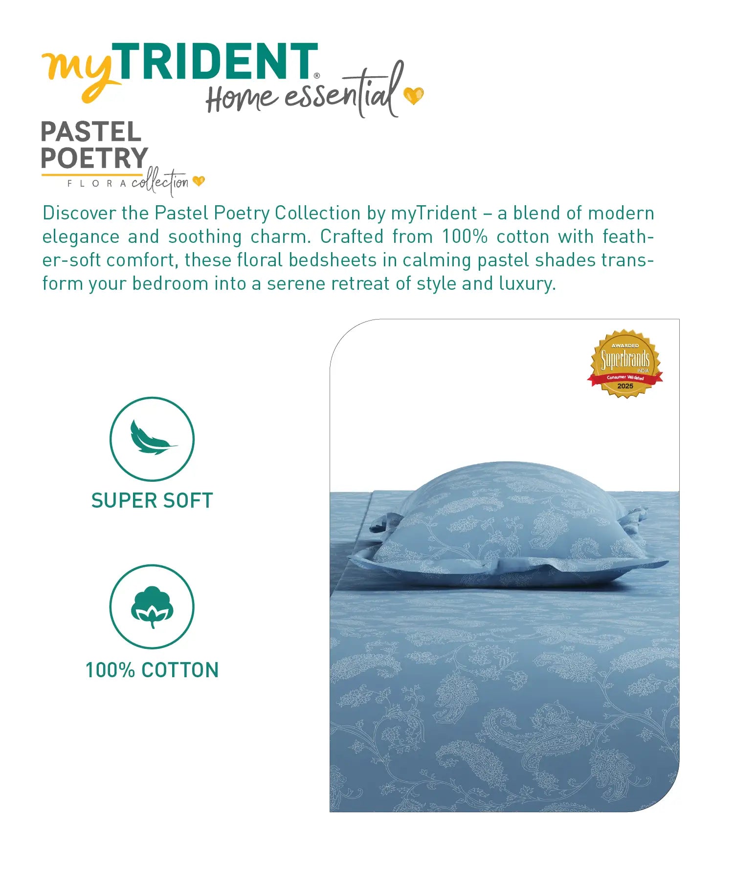 Home Essential Pastel Poetry Floral King Fitted Bedsheet, NITARA COPENHAGEN|144TC Cotton| 2 Pillow Covers