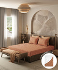 Home Essential Pastel Poetry Floral King Fitted Bedsheet, NITARA PAPAYA|144TC Cotton| 2 Pillow Covers