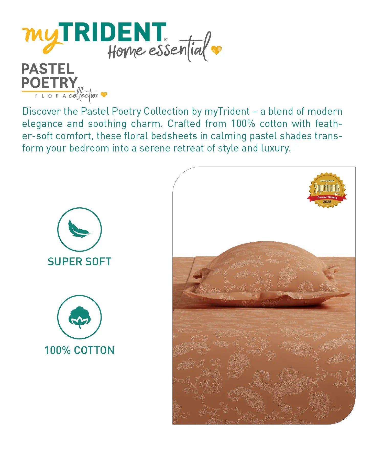 Home Essential Pastel Poetry Floral King Fitted Bedsheet, NITARA PAPAYA|144TC Cotton| 2 Pillow Covers