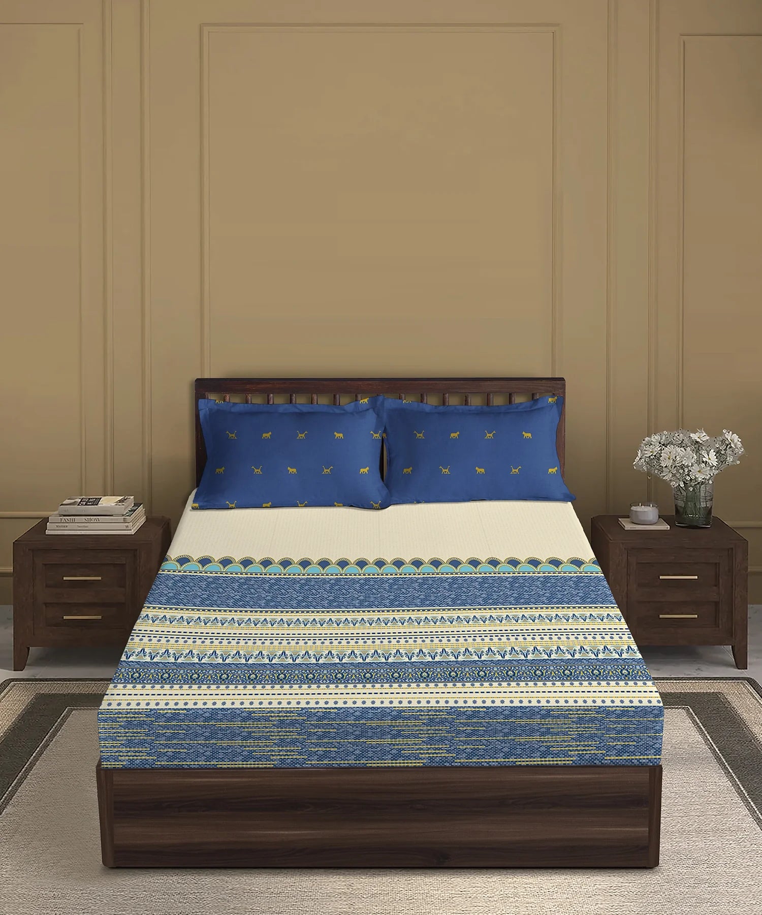 Gates Around The Globe King Bedsheet Set, Amara| 180 TC Cotton| 2 Pillow Covers