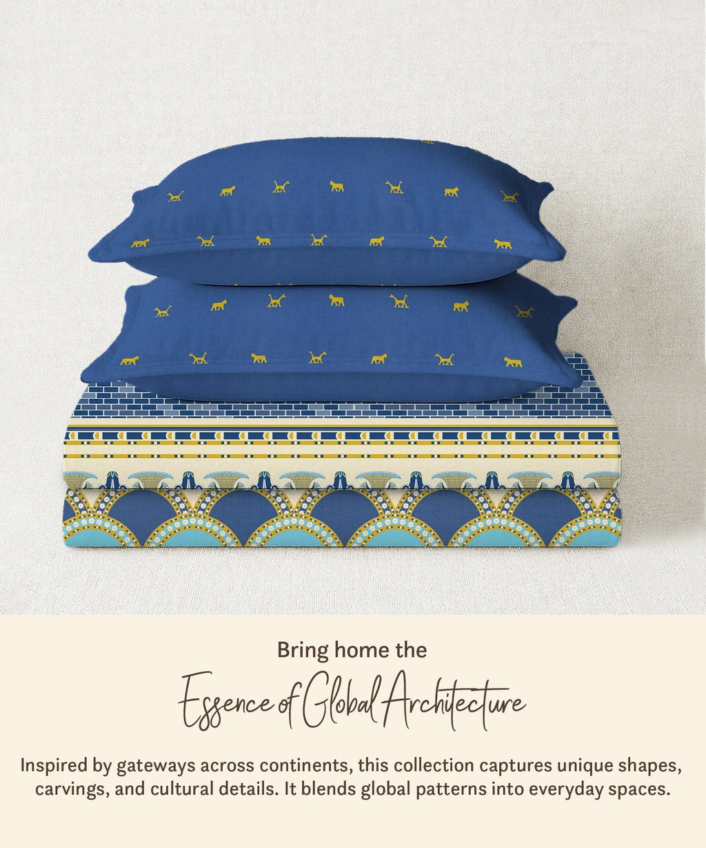 Gates Around The Globe King Bedsheet Set, Amara| 180 TC Cotton| 2 Pillow Covers