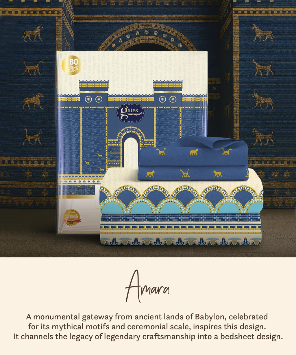 Gates Around The Globe King Bedsheet Set, Amara| 180 TC Cotton| 2 Pillow Covers