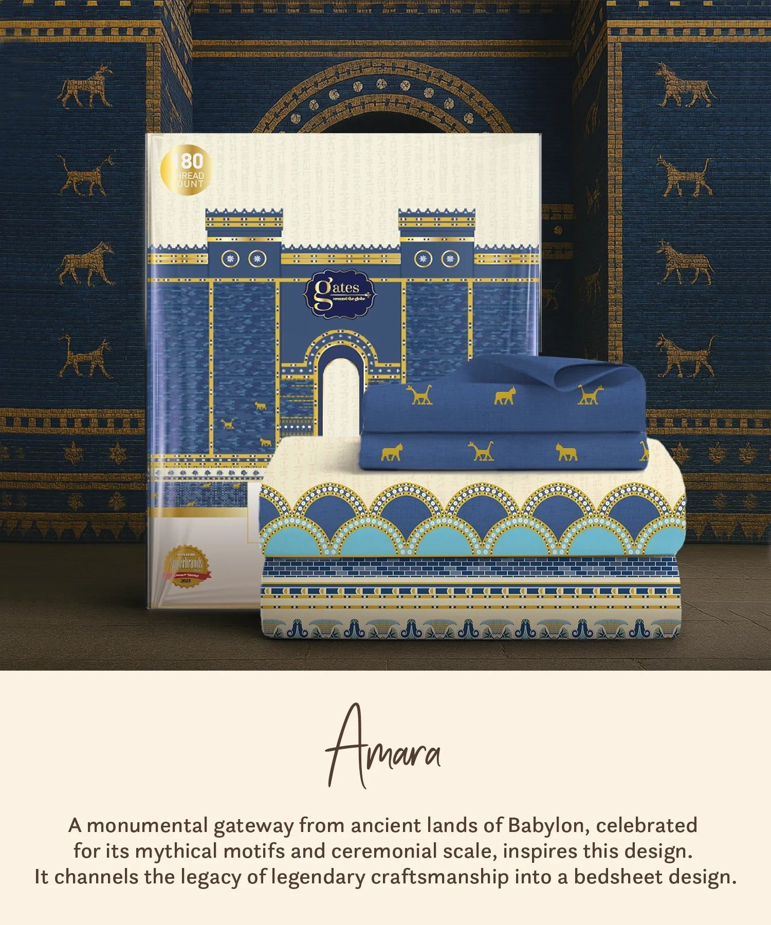 Gates Around The Globe King Bedsheet Set, Amara| 180 TC Cotton| 2 Pillow Covers