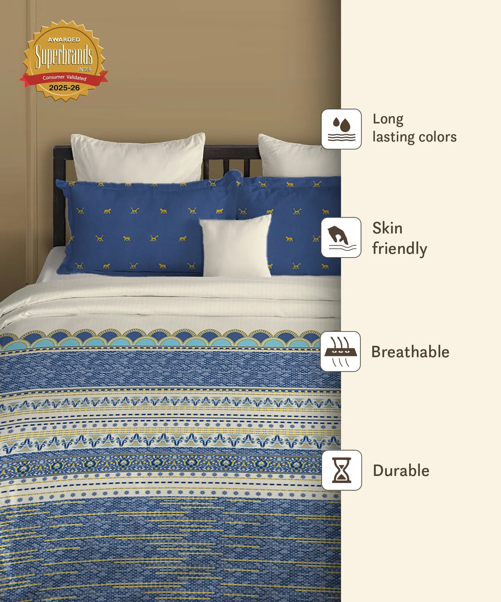 Gates Around The Globe King Bedsheet Set, Amara| 180 TC Cotton| 2 Pillow Covers