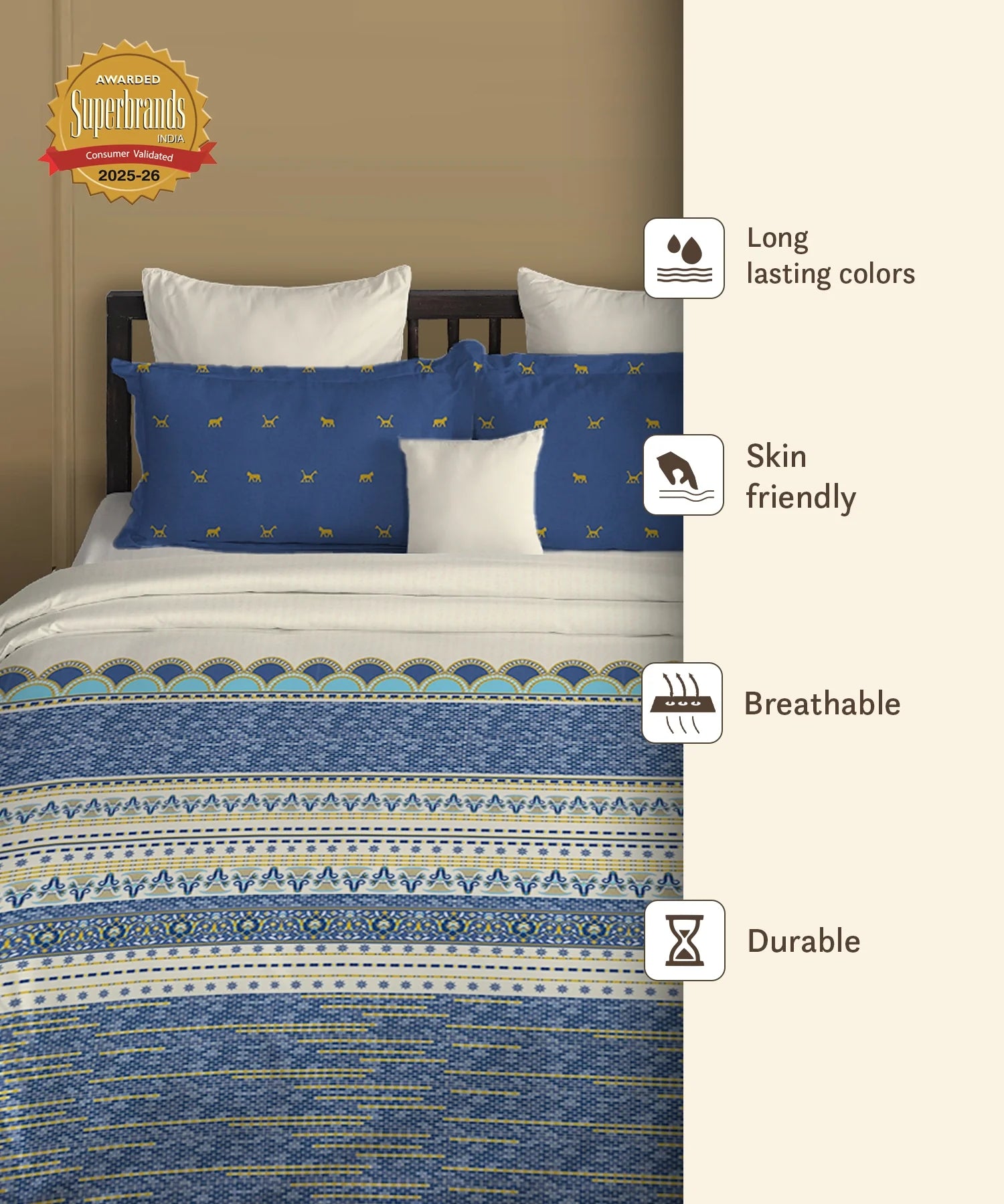 Gates Around The Globe King Bedsheet Set, Amara| 180 TC Cotton| 2 Pillow Covers