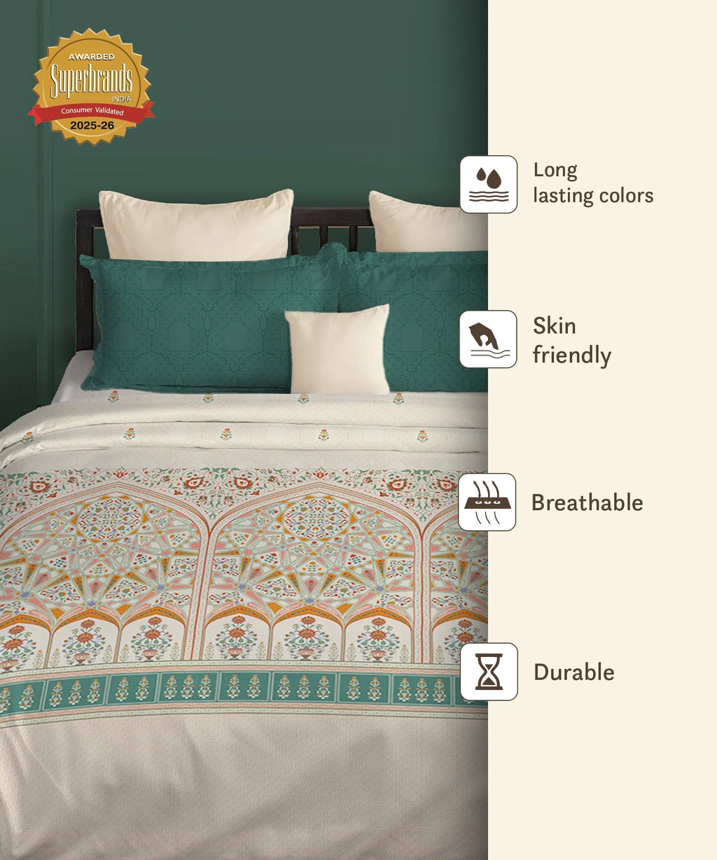 Gates Around The Globe King Bedsheet Set, Arqadia| 180 TC Cotton| 2 Pillow Covers