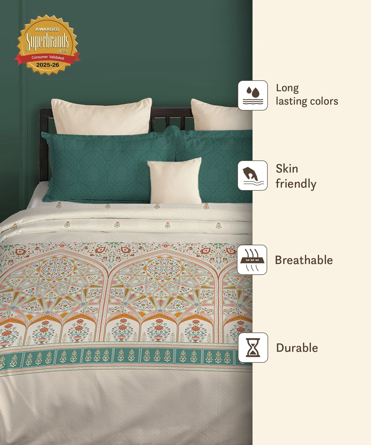 Gates Around The Globe King Bedsheet Set, Arqadia| 180 TC Cotton| 2 Pillow Covers