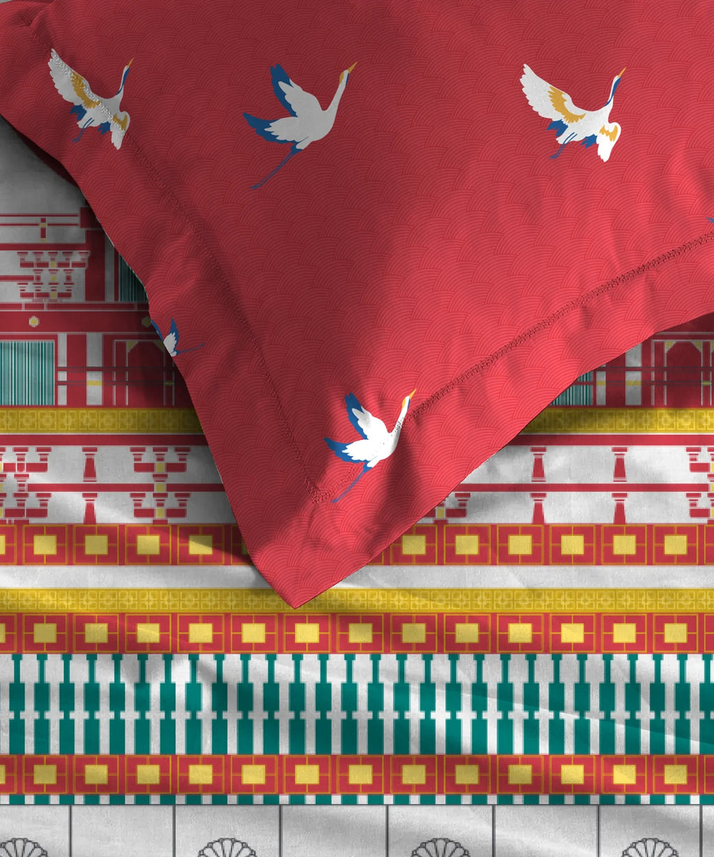 Gates Around The Globe King Bedsheet Set, Torii| 180 TC Cotton| 2 Pillow Covers