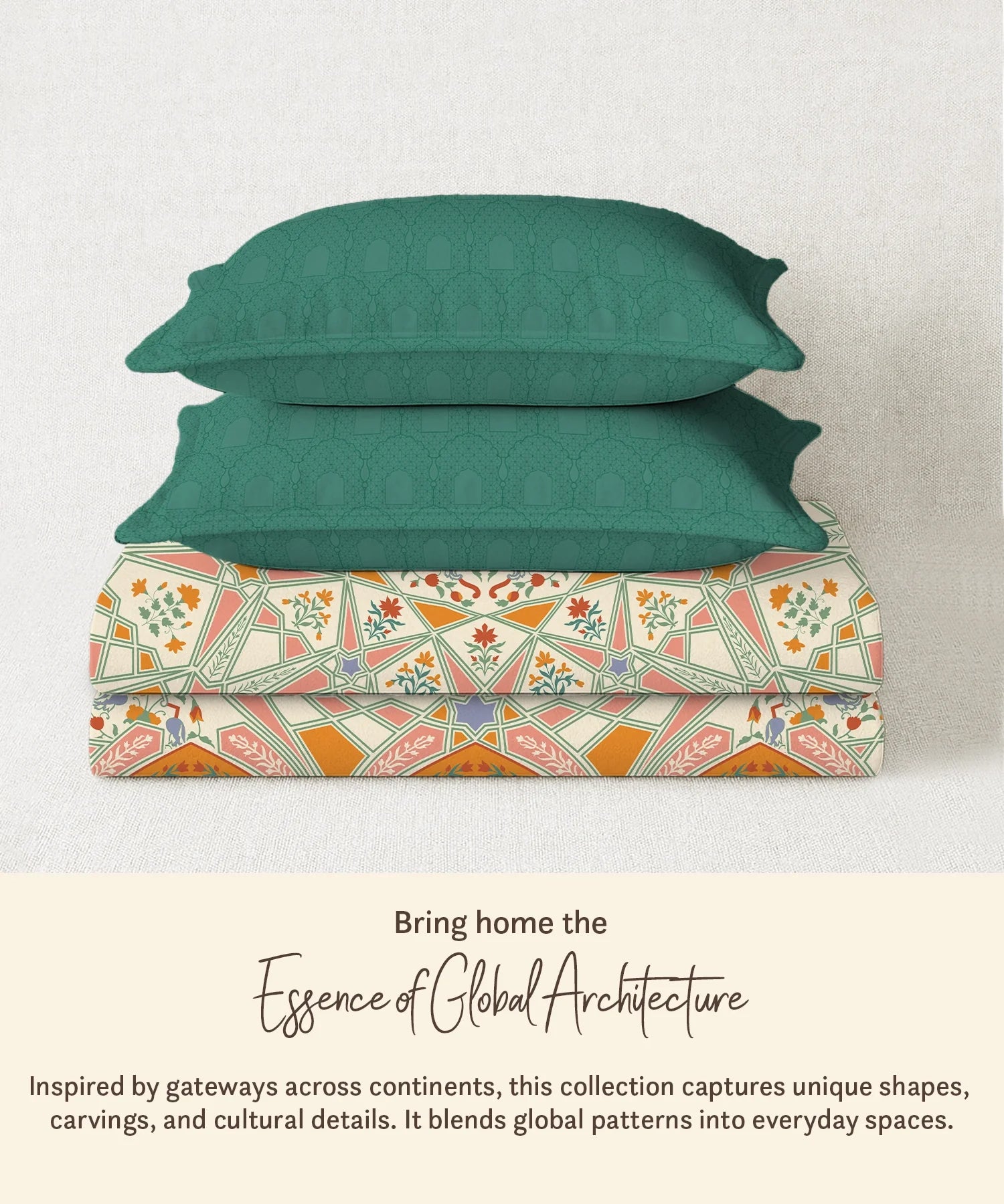 Gates Around The Globe King Fitted Bedsheet Set, Arqadia| 180 TC Cotton| 2 Pillow Covers