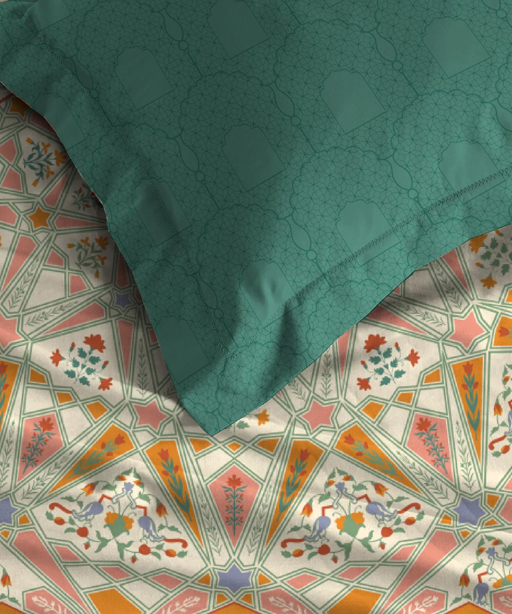 Gates Around The Globe King Fitted Bedsheet Set, Arqadia| 180 TC Cotton| 2 Pillow Covers