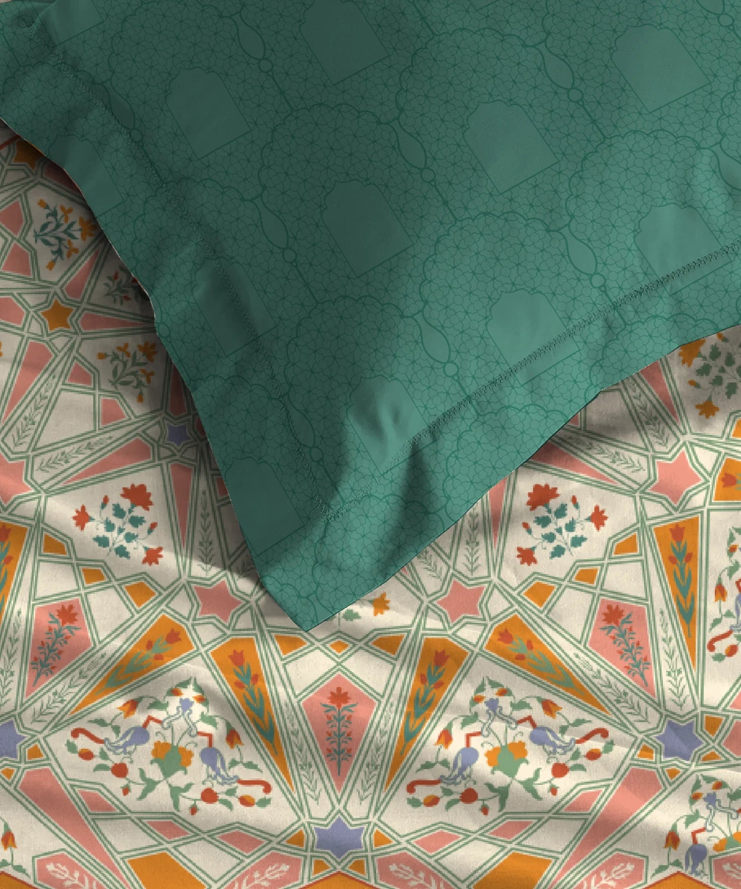 Gates Around The Globe King Fitted Bedsheet Set, Arqadia| 180 TC Cotton| 2 Pillow Covers