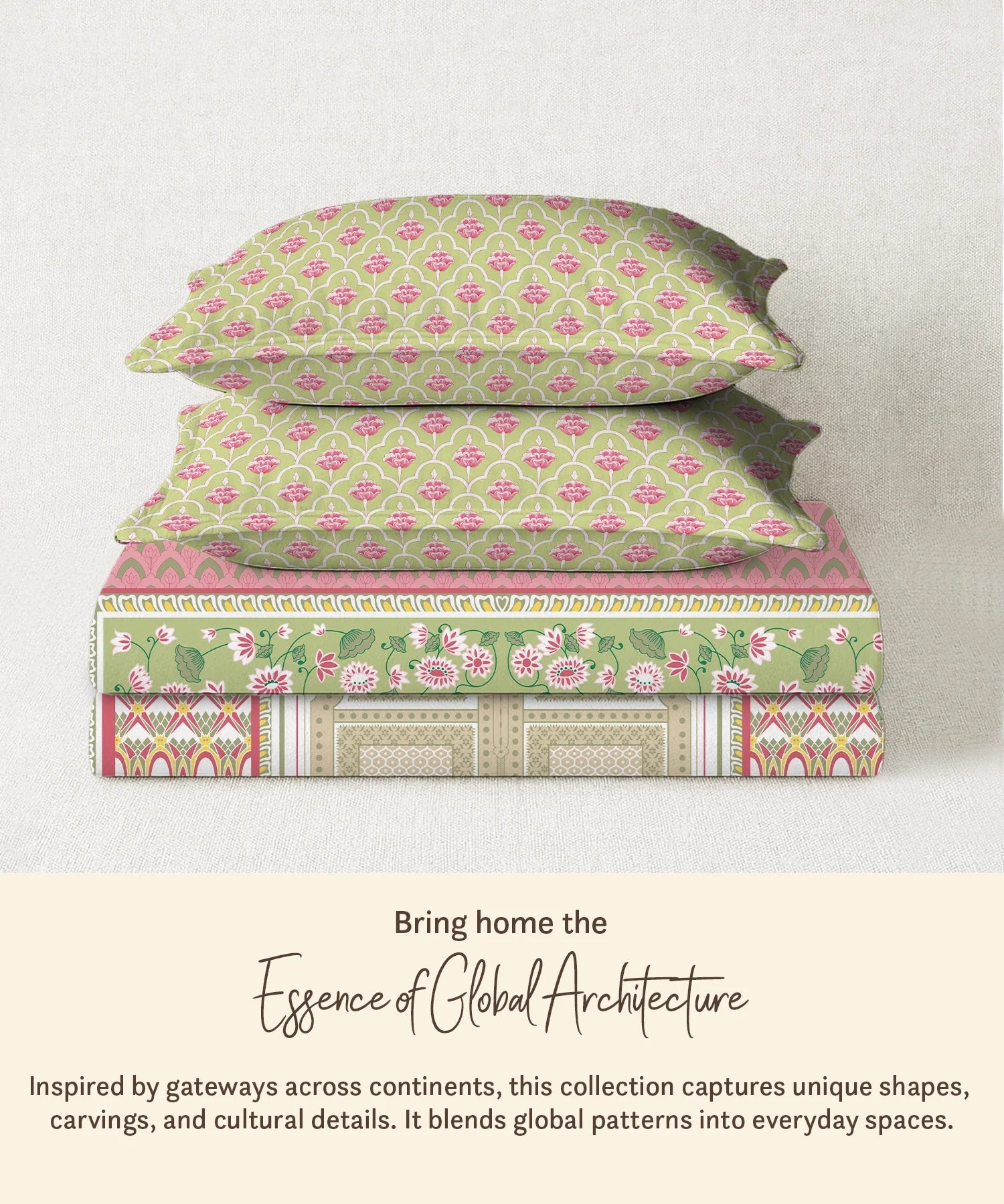 Gates Around The Globe King Fitted Bedsheet Set, Lirale| 180 TC Cotton| 2 Pillow Covers