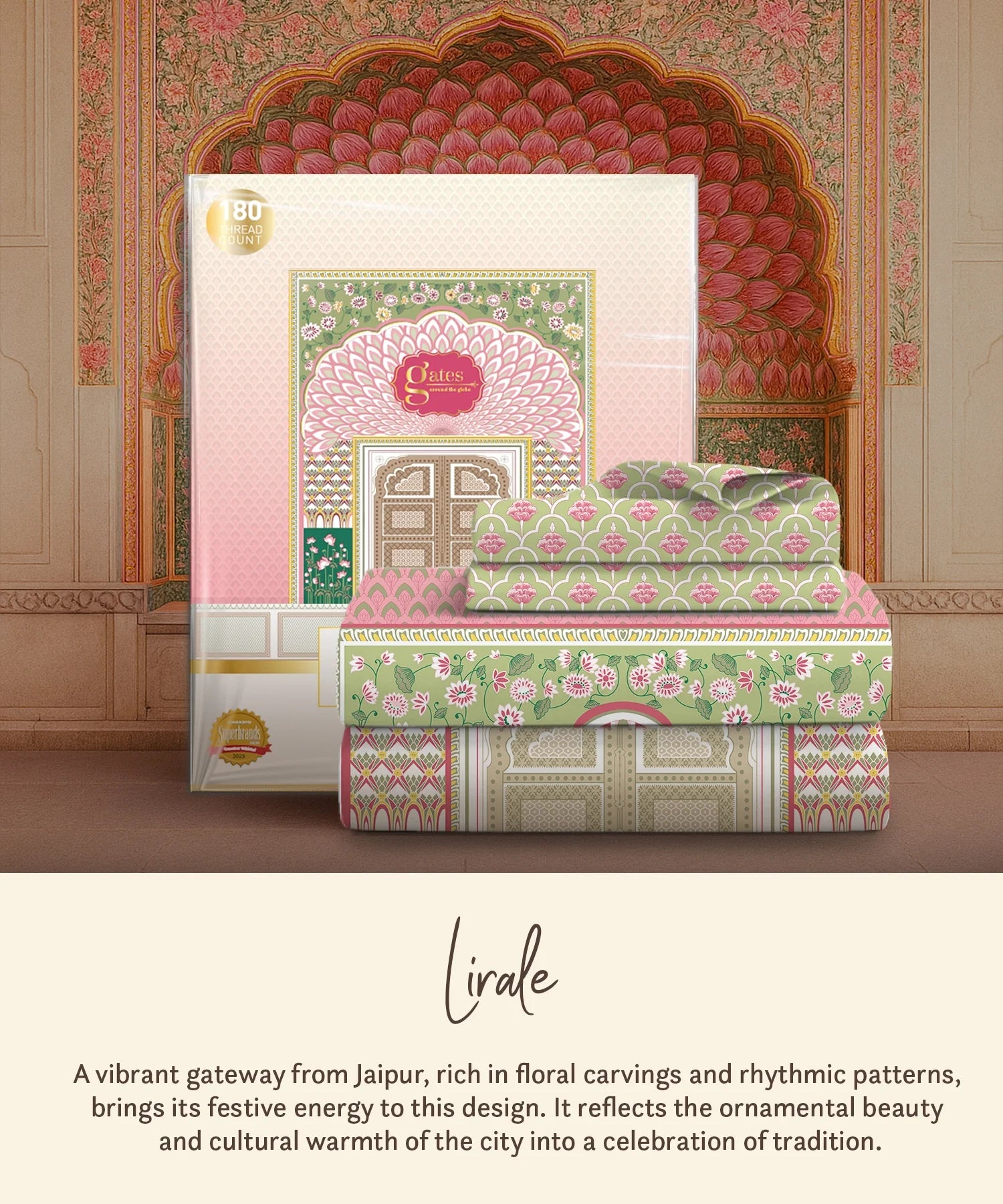 Gates Around The Globe King Fitted Bedsheet Set, Lirale| 180 TC Cotton| 2 Pillow Covers