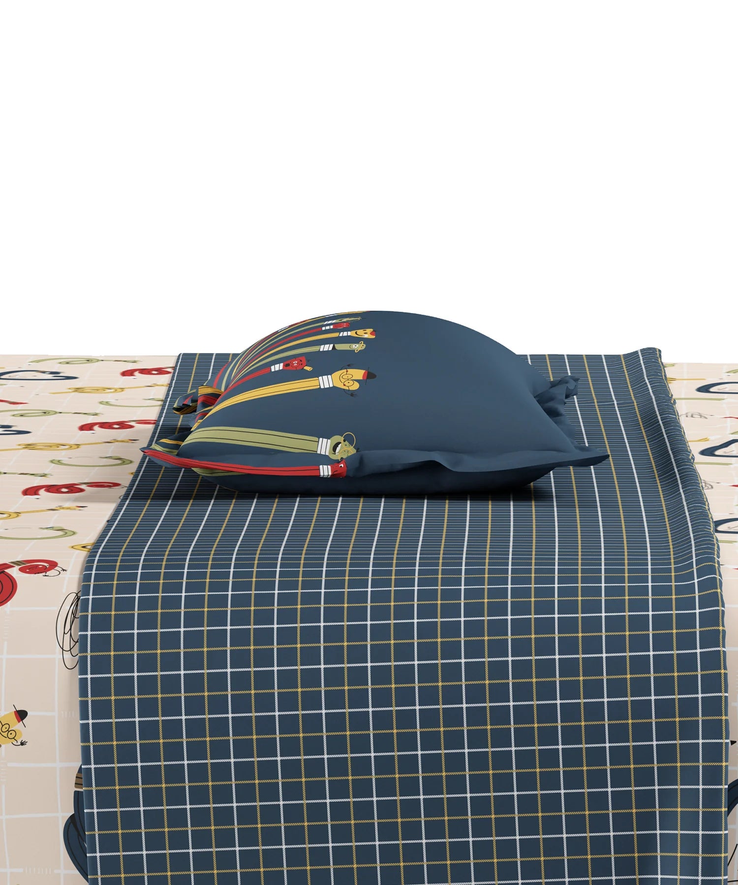 Juniors Double Bedsheet Set, Scribble Spot| 144TC Cotton|2 Pillow Covers & 2 Cushion Covers