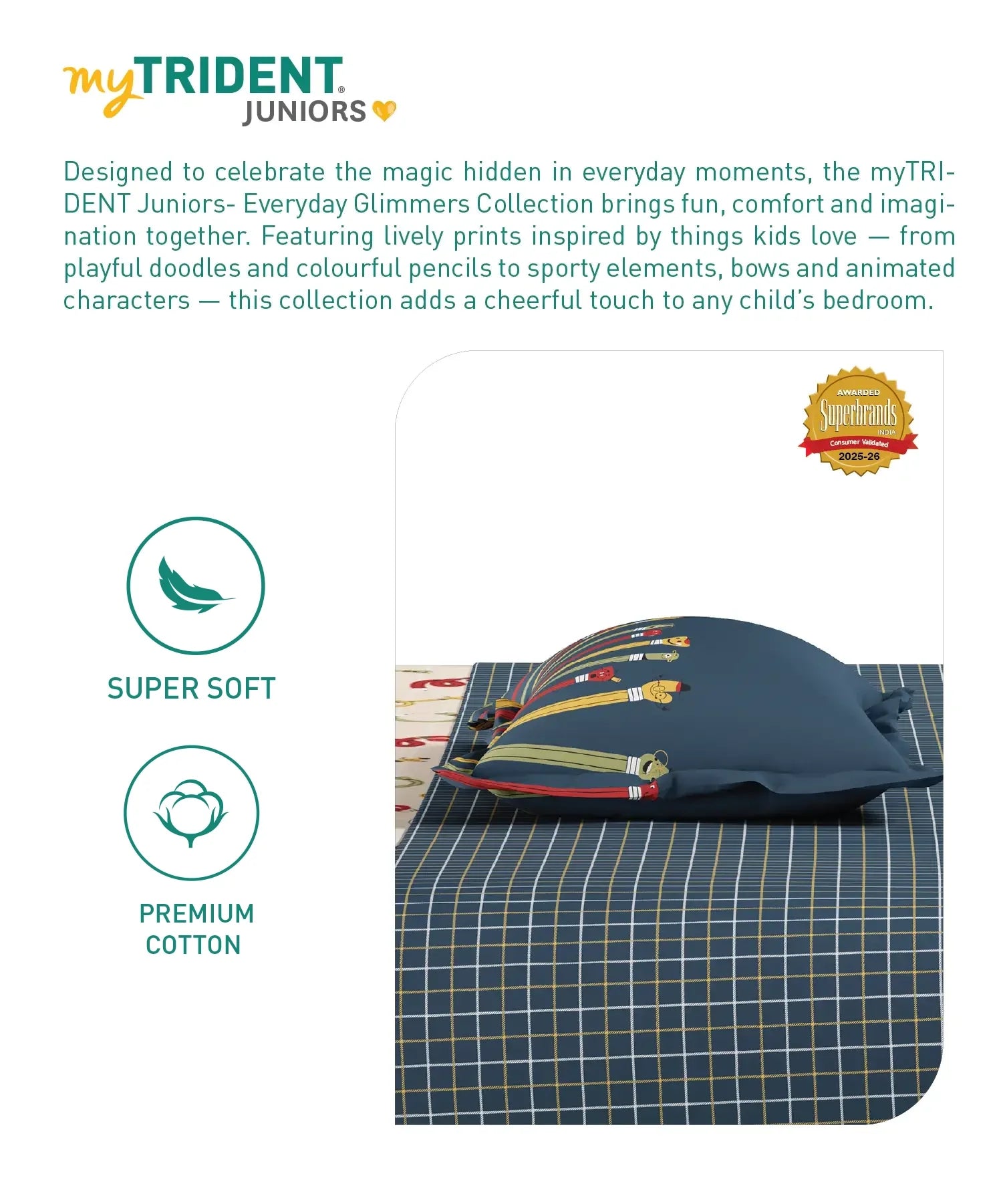 Juniors Double Bedsheet Set, Scribble Spot| 144TC Cotton|2 Pillow Covers & 2 Cushion Covers