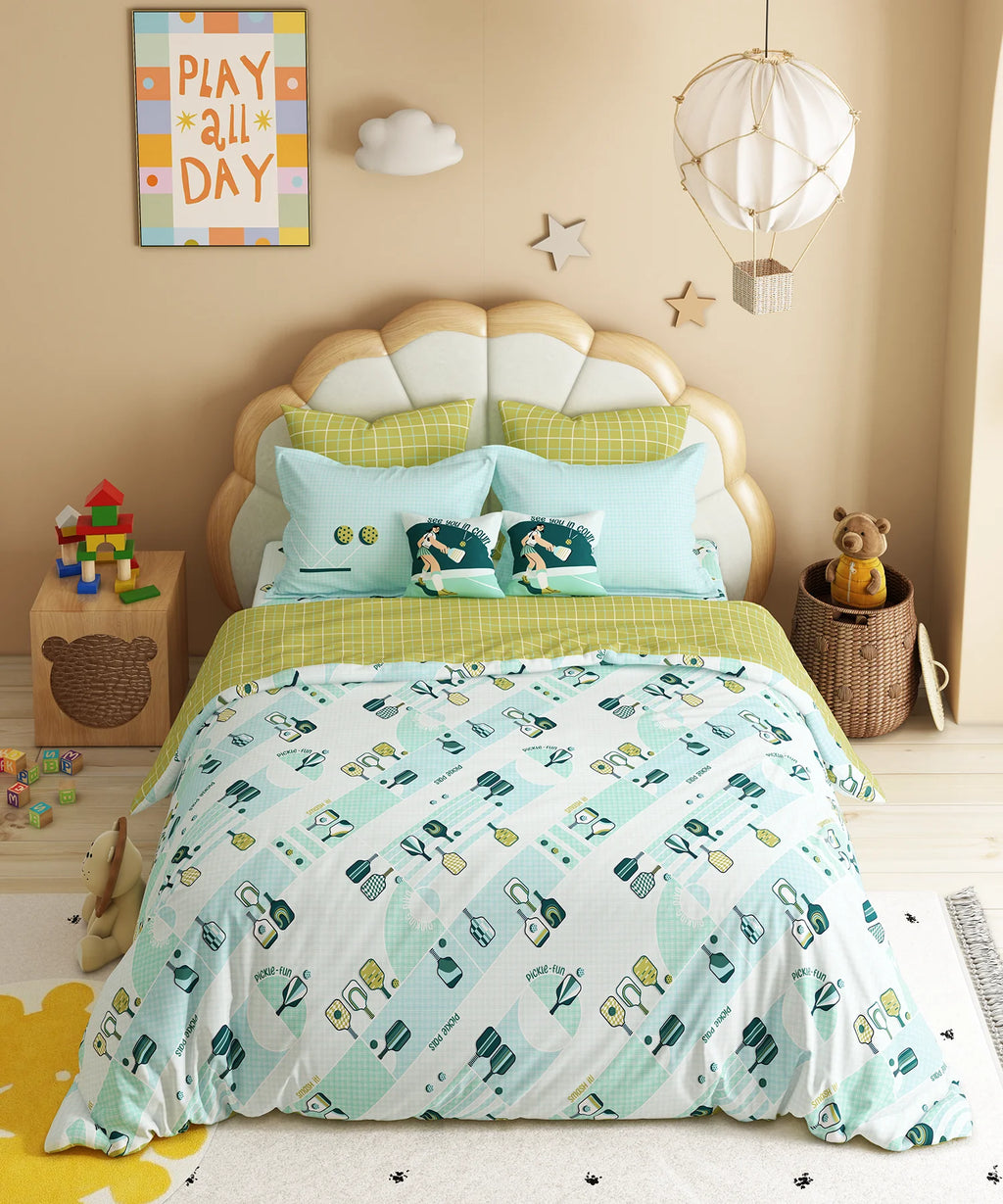 Juniors Double Bedsheet Set, Smash It| 144TC Cotton |2 Pillow Covers & 2 Cushion Covers