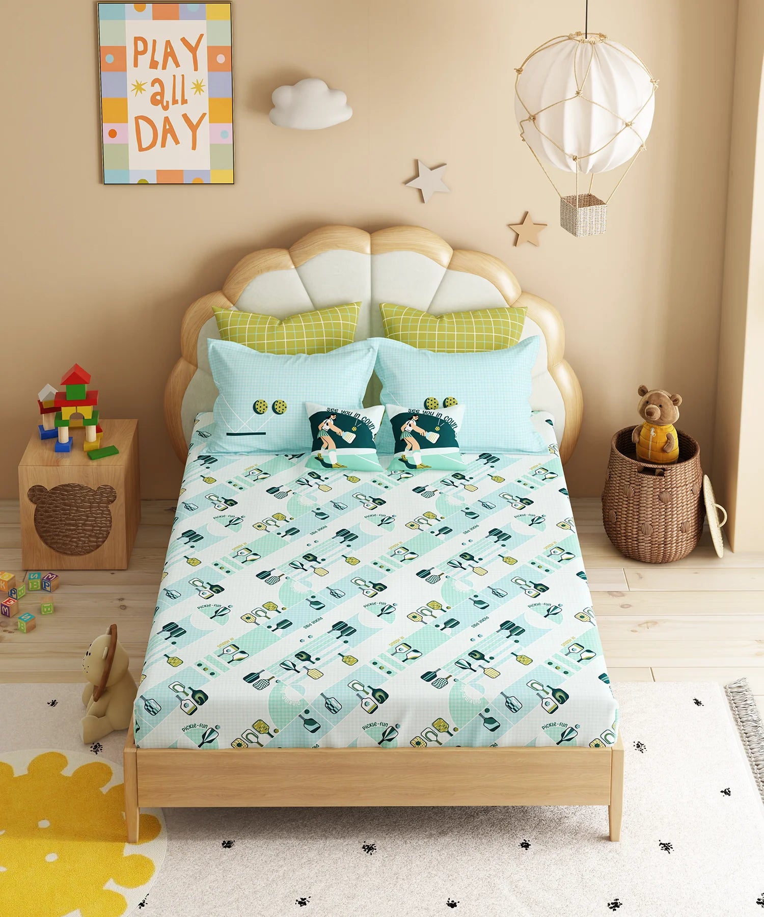 Juniors Double Bedsheet Set, Smash It| 144TC Cotton |2 Pillow Covers & 2 Cushion Covers