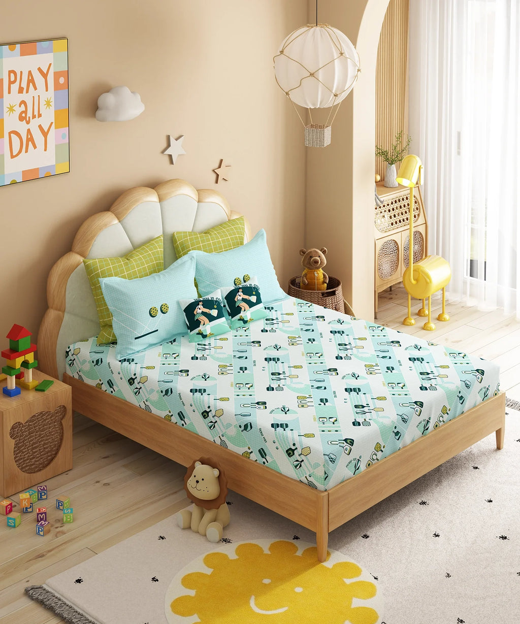 Juniors Double Bedsheet Set, Smash It| 144TC Cotton |2 Pillow Covers & 2 Cushion Covers