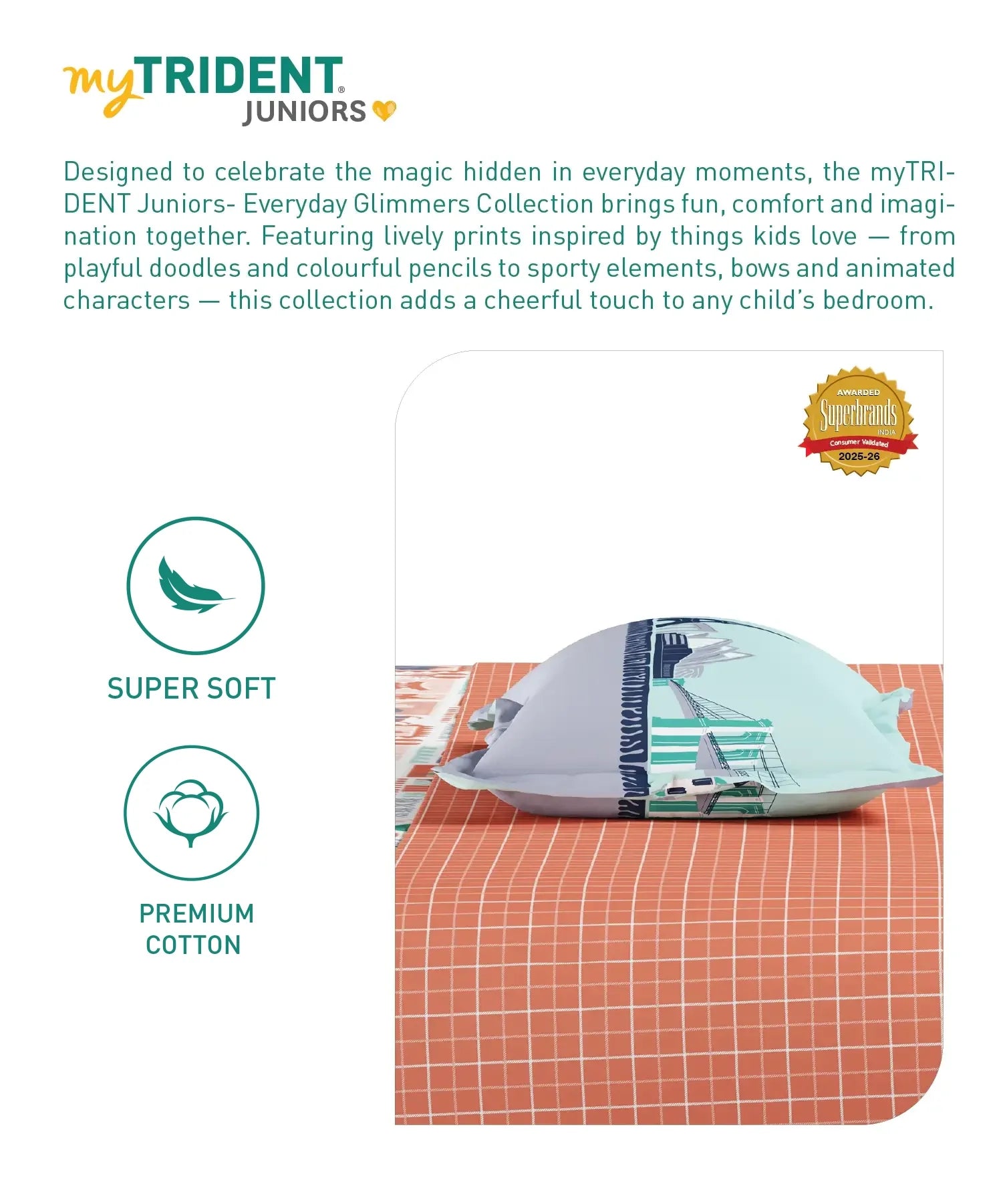 Juniors Double Bedsheet Set, Wander ways| 144TC Cotton|2 Pillow Covers & 2 Cushion Covers