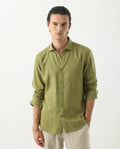 Rare Rabbit Men's Genova Green 100% Linen Regular Fit Full Sleeve Cutaway Collar Shirt